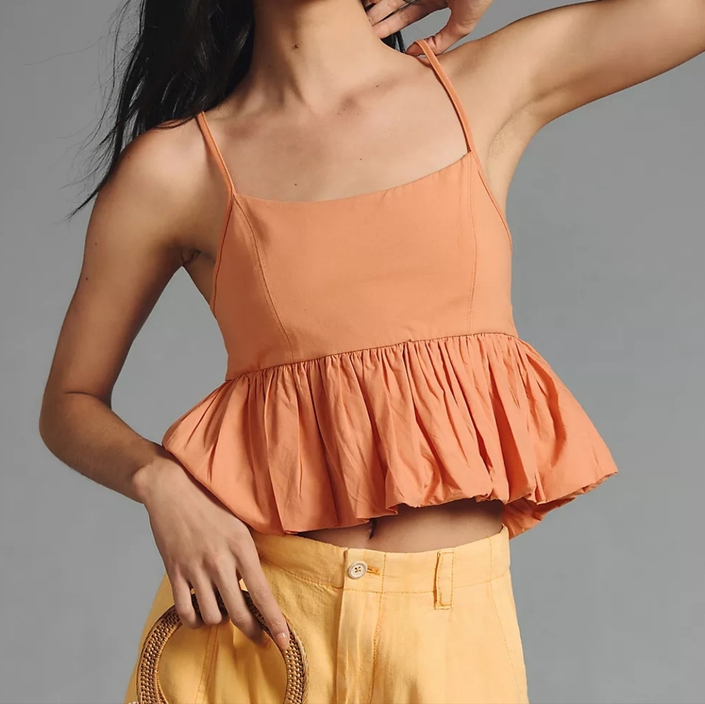 Anthropologie Maeve Ruffled Bubble-Hem Cropped Tank